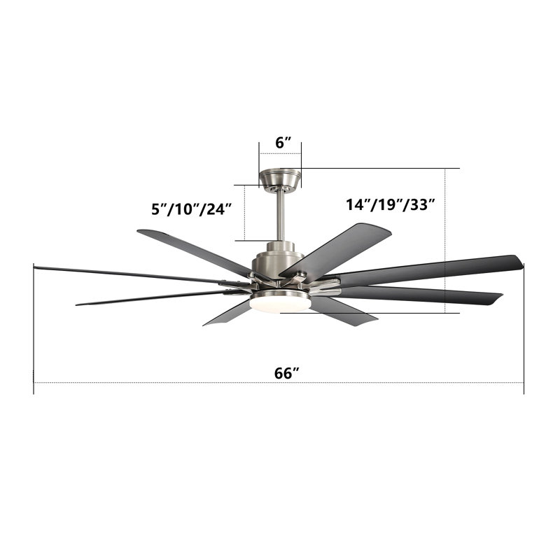 Ventilateur de plafond à profil bas de 66 pouces avec lumières à intensité variable et télécommande intelligente 6 vitesses