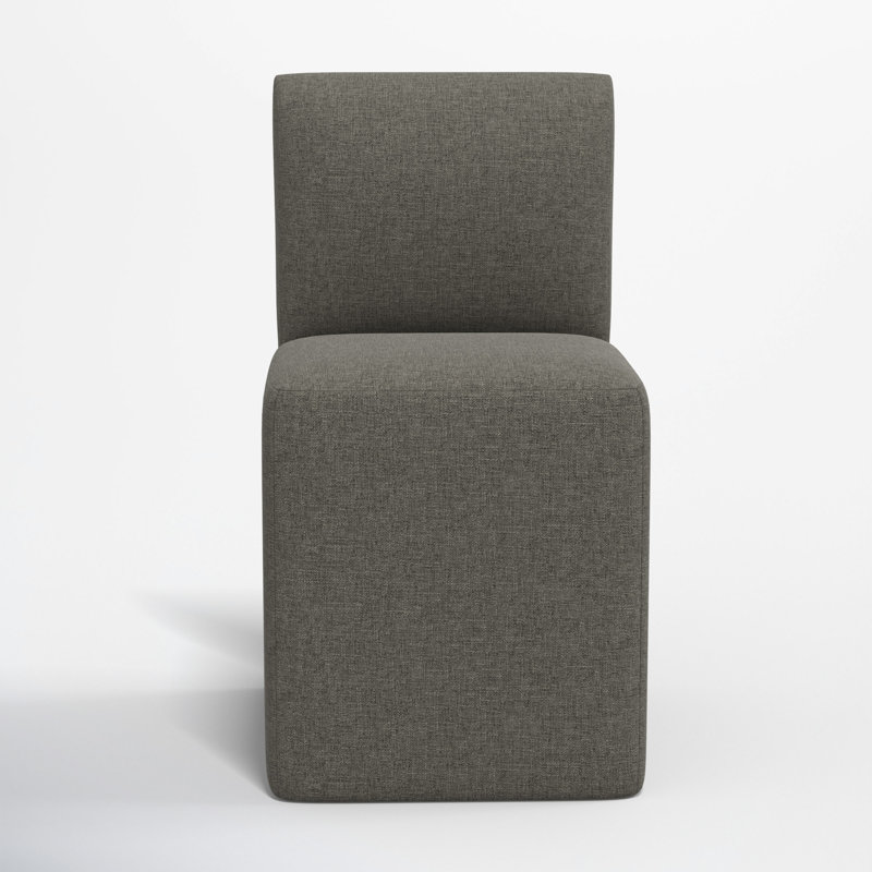Mendy Upholstered Dining Chair with Casters, Zuma Charcoal Textured Linen