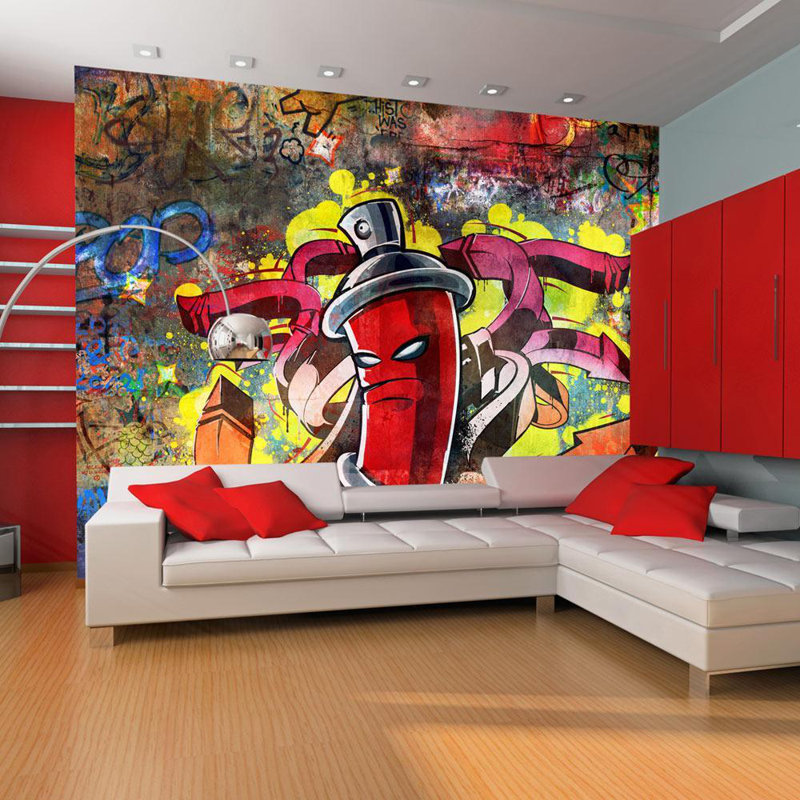 Murale monstres graffitis, L 7,5 pi x l 117 po, Rouge / gris / jaune