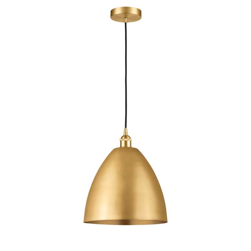 Luminaire suspendu conique à 1 lumière, Noir mat, Or satiné, H 14,75 po x l 12 po x P 12 po