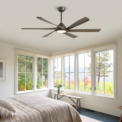 Ventilateur de plafond intelligent à 6 pales en bois massif avec moteur CC réversible silencieux, lumière DEL à intensité variable, télécommande et contrôle d'application