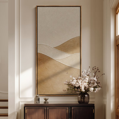 Large Framed Canvas Wall Art - Neutral Beige Rolling Hills Abstract Decor - 60"x20", 60"x30"