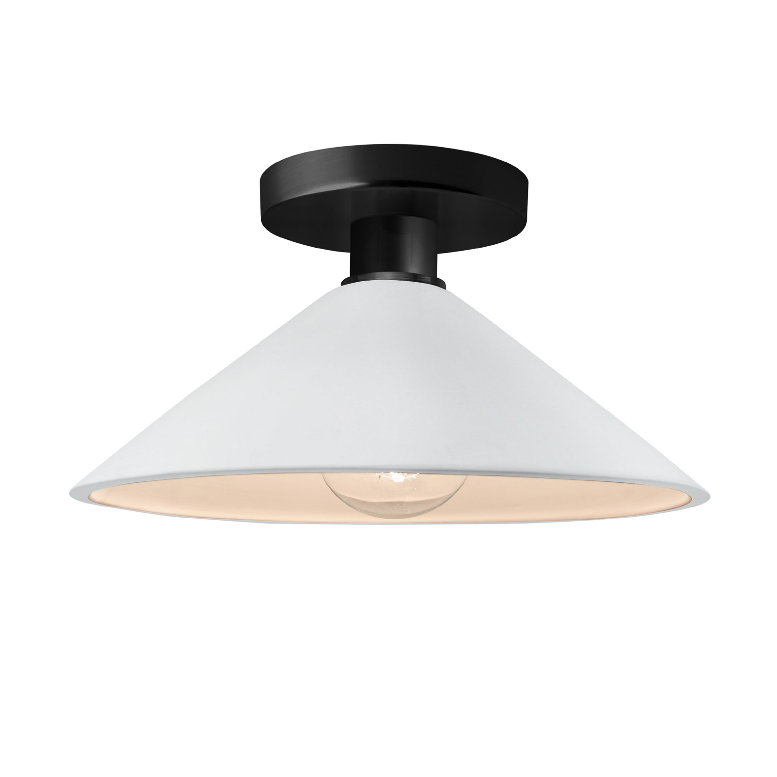 Single Light Ceramic Semi Flush Mount, Gloss White, Matte Black, Incandescent (Not Included)