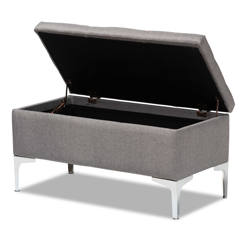 Polyester Upholstered Storage Bench, Grey