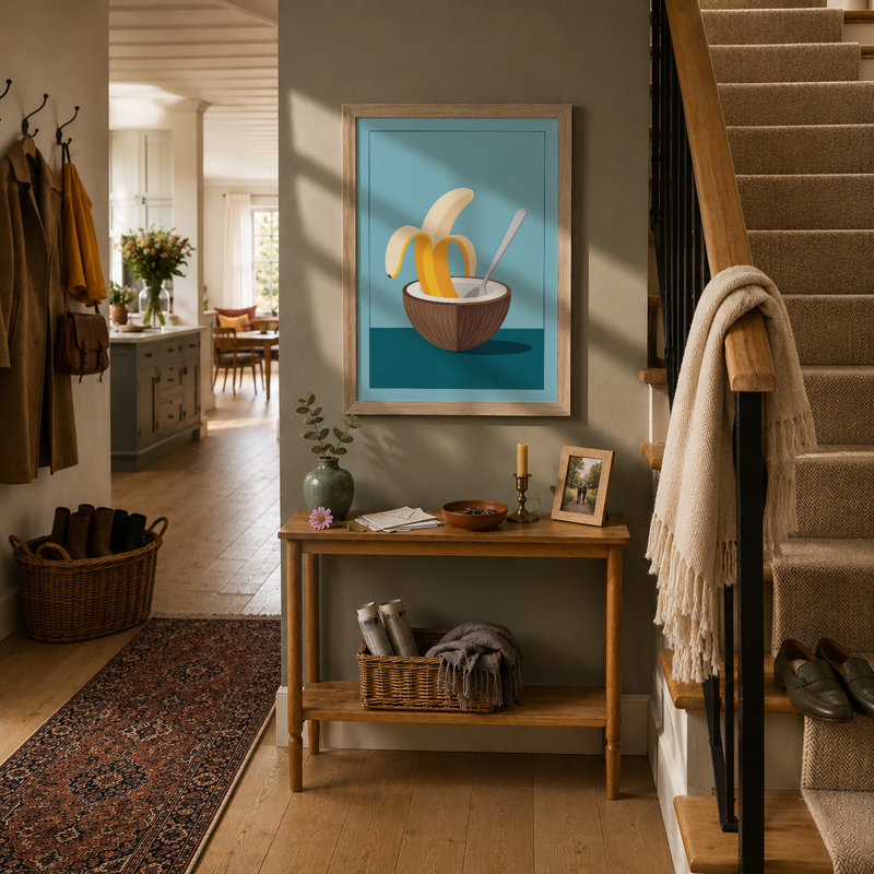 Banana In Coconut Bowl Modern - Print, A2 - 59.4 x 42.0 cm, Oak
