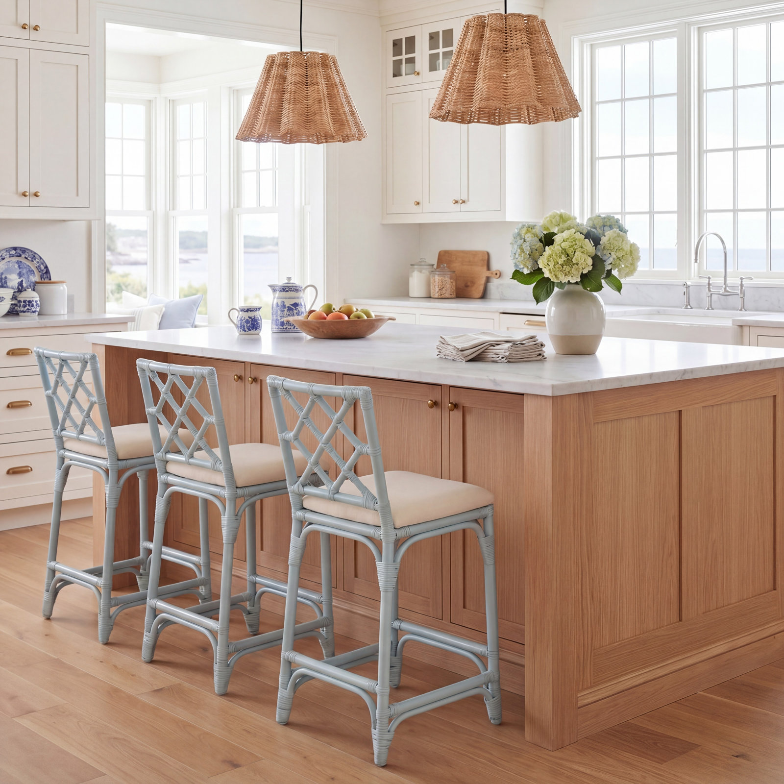 Peoria Barstool with Cushion, Light Blue