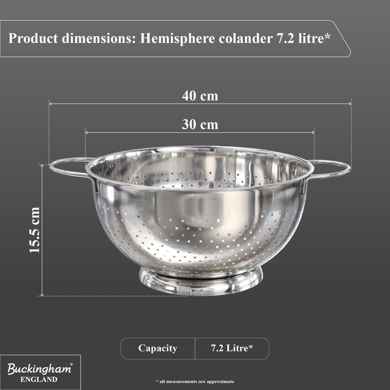 Buckingham Stainless Steel Hemisphere Colander Strainer  , 30 cm