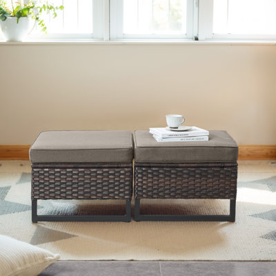 Repose-pieds de patio extérieur en osier avec coussin Ingvald (ensemble de 2)