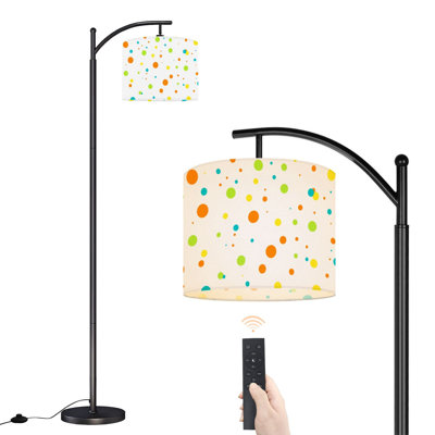 Arc Floor Lamp Colorful Polka Dot Orange Yellow Green Circles White Floor Lamps with Remote LED Lights Adjustable Lamp Shades Tall Standing Lamps for Reading Office Living Room