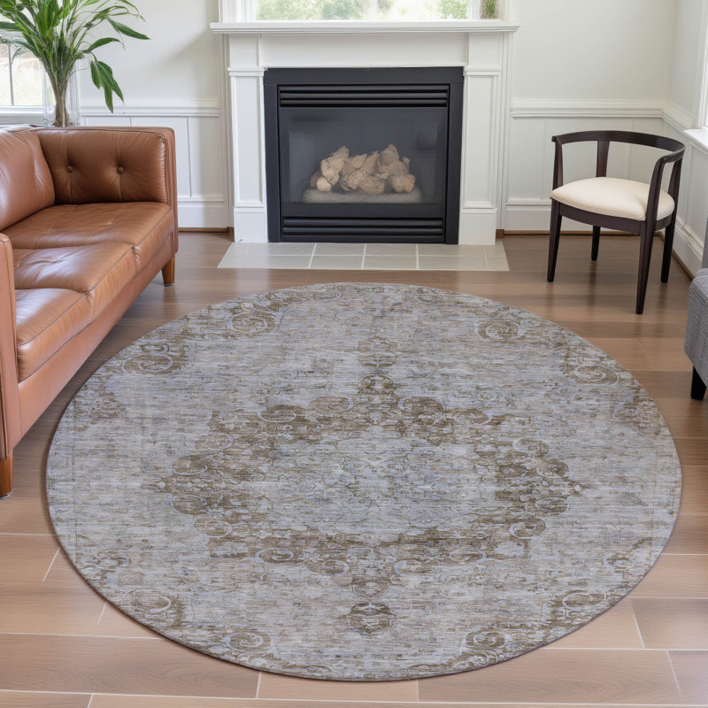 Premium Machine Washable Barry AMF1238 Global Rug, Round 8'