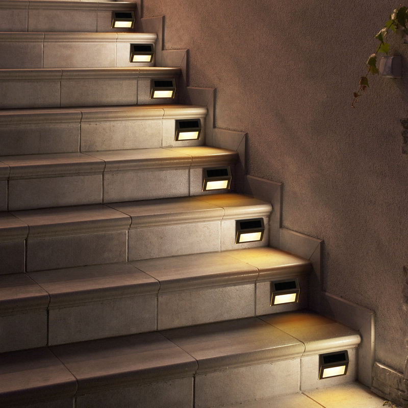 Silver Solar Powered Integrated LED Step Light Kit