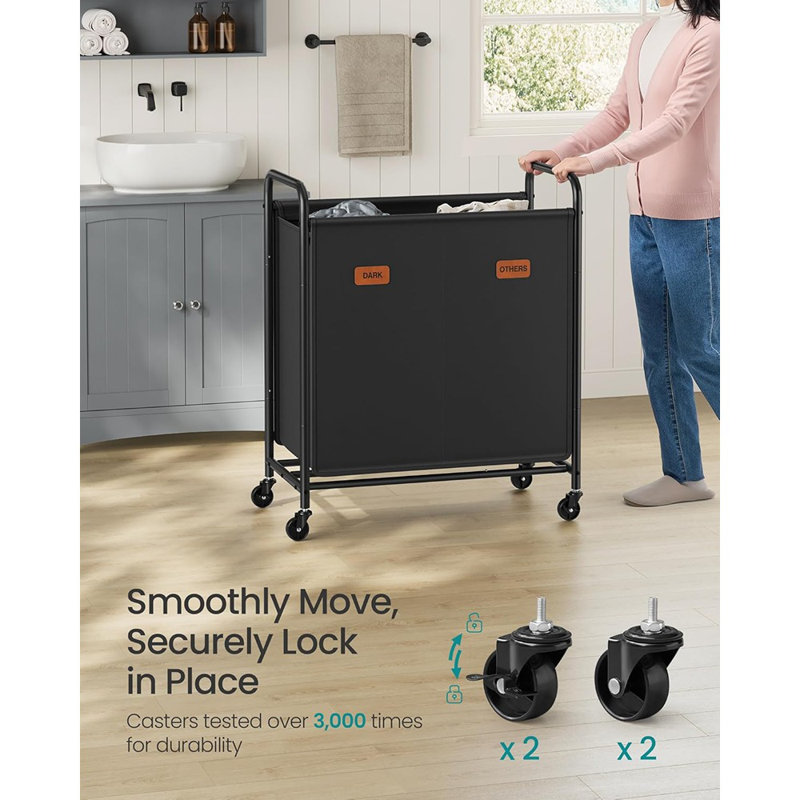 Laundry Hamper With Wheels, 2-Section Laundry Sorter, 3...
