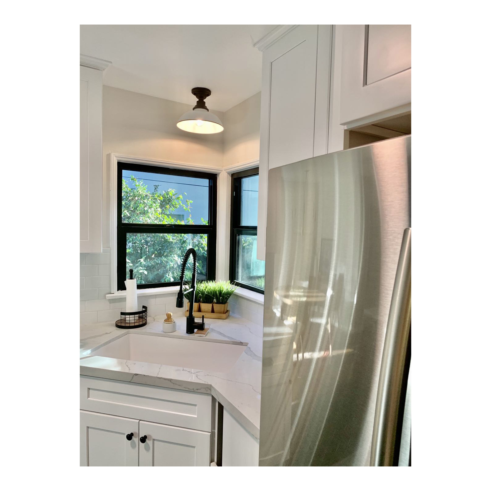 Collina Single Light Metal Semi Flush Mount, White/Black