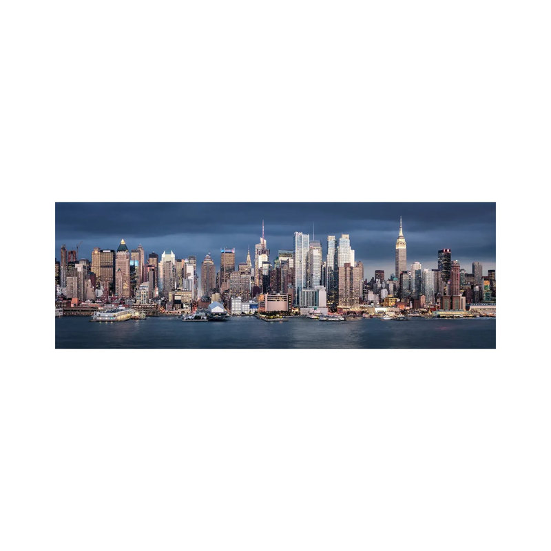 Panoramic View Of The Manhattan Skyline Along The Hudson River by Jan Becke - Wrapped Canvas Panoramic Print