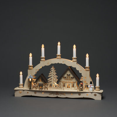 Decoration Wooden Silhouette of a Winter Wonderland with Candles