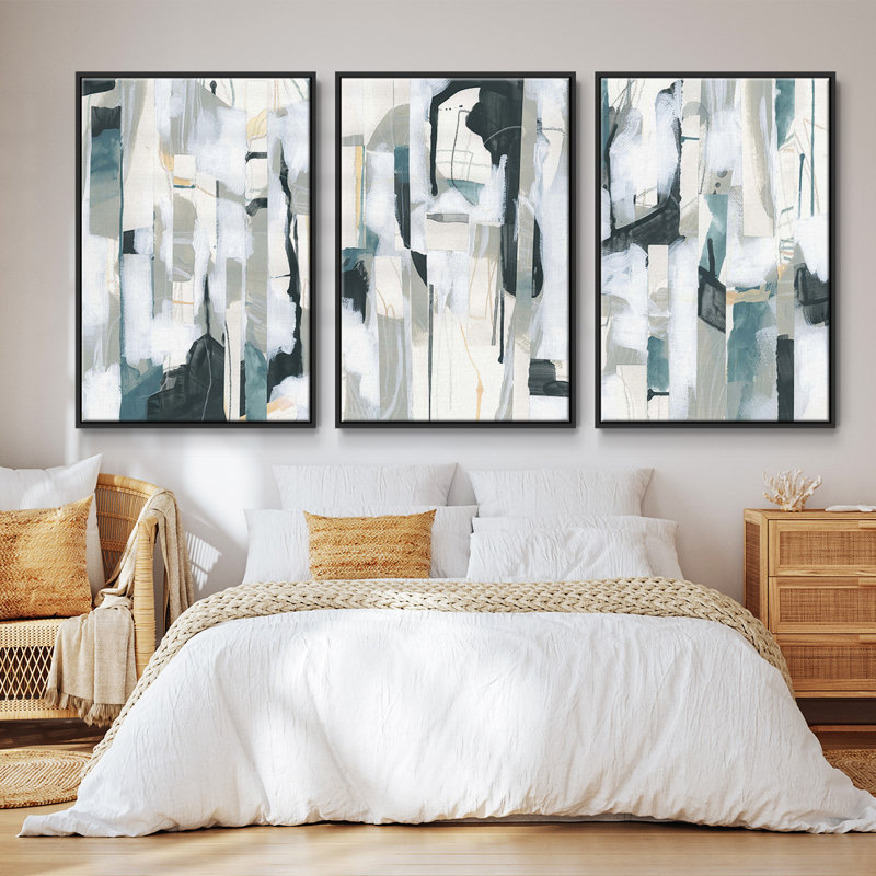 Ensemble de 3 pièces encadrées sur toile Sea Cavern Strata I, H 36 po x l 72 po, Noir