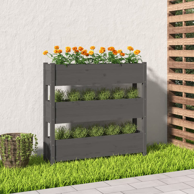 Kwanna Self-Watering Wood Raised Garden Bed, 104.5cm H x 112cm W x 25cm D, Grey