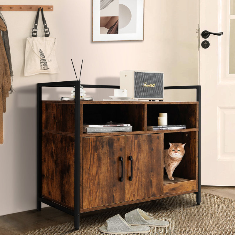 Edgware Large Litter Box Enclosure Cat Wooden Storage Cabinet With 2 Doors, Coffee