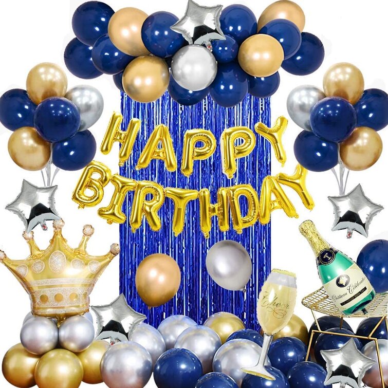 specool Ensemble de ballons d'anniversaire pour homme, décorations de fête,  ballons de fête bleus, argent et or - Wayfair Canada