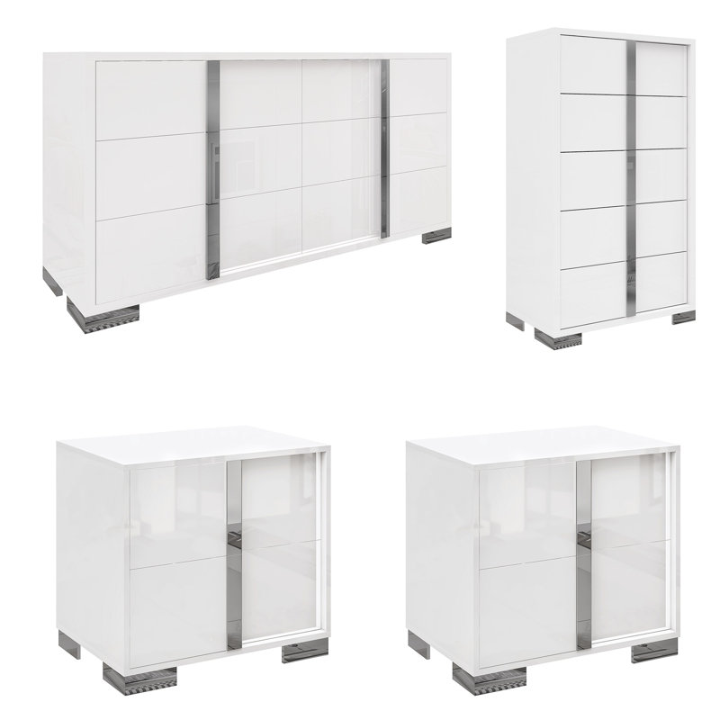 5 Pieces Queen Size Bedroom Furniture Set, White, Queen, White