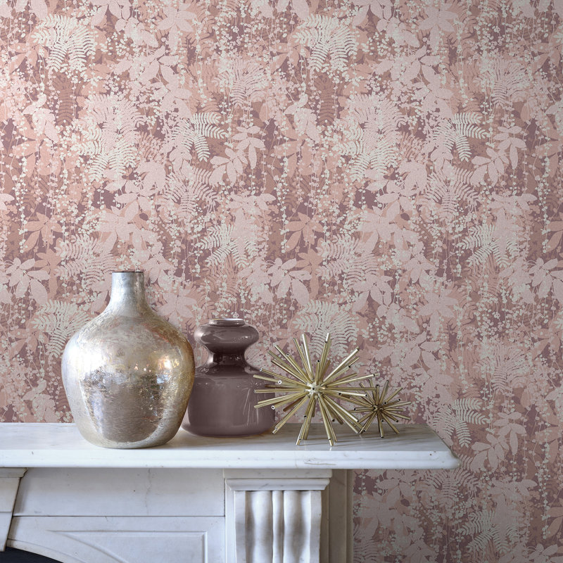 Floral Metallic Wallpaper Roll, Antique Rose