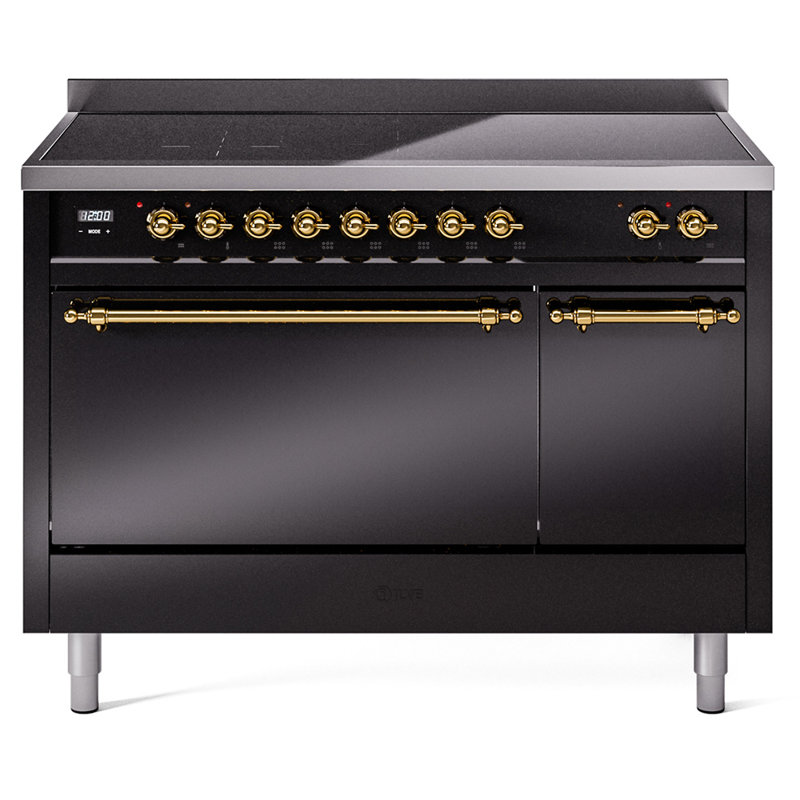 ILVE Nostalgie II 48 in Induction Range, Glossy Black/Brass