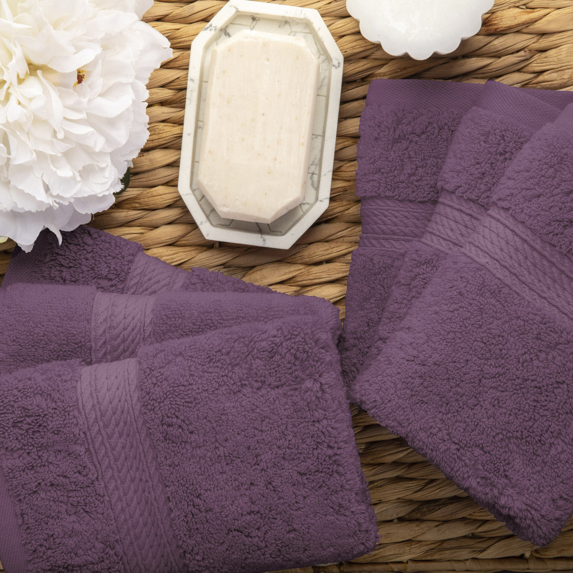 Renata Certified Egyptian Cotton 800 GSM Plush Heavy Highly Absorbent Luxury Washcloth , Plum