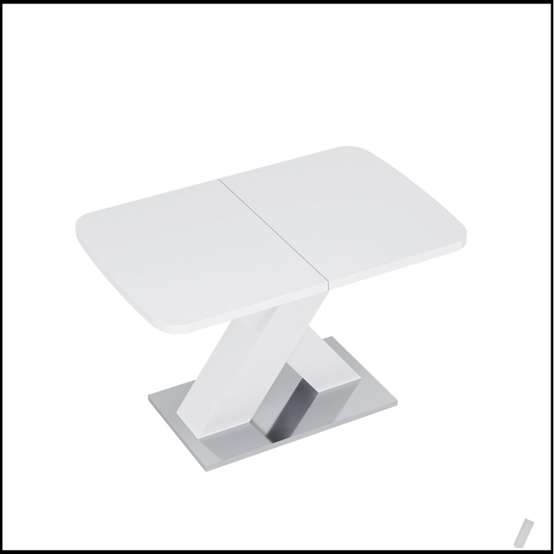 Table de salle à manger moderne carrée avec plateau blanc extensible et pieds en MDF durables en X, parfait pour une salle à manger polyvalente