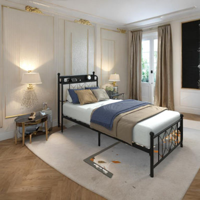Metal Standard Bed with Shelves and Cabinet