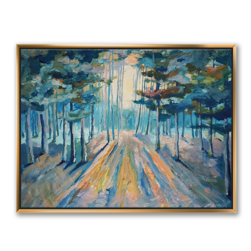 Peint à la main au soleil dans la forêt d'hiver - reproduction d'art sur toile, H 12 po x l 20 po x p 1 po
