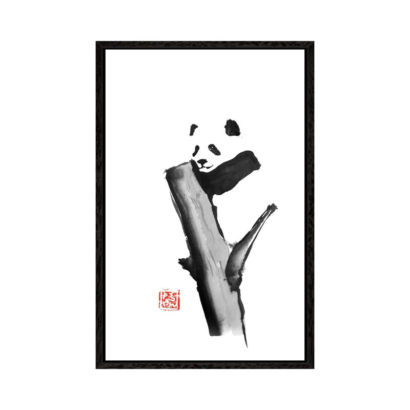Panda On A Tree by Péchane - Print on Canvas, Black Framed, 101.6 cm H x 66.04 cm W
