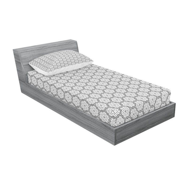 Ensemble de draps hexagonaux superposés, Gris / noir, Ensemble de draps pour lit simple TG avec drap-hou, Géométrique
