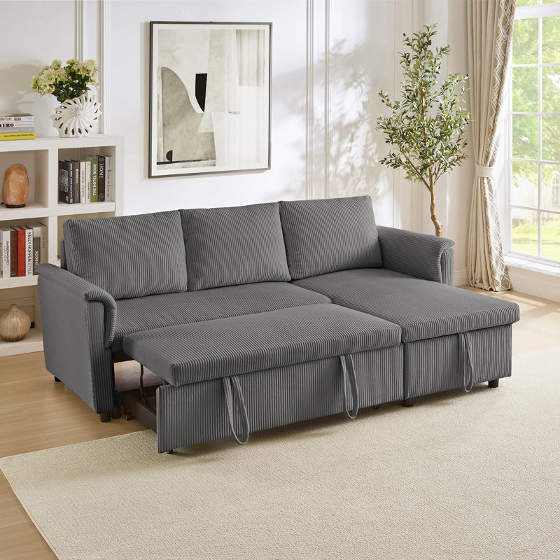 Canapé-causeuse avec méridienne et canapé-lit modulaire en L avec méridienne et rangement, Gris