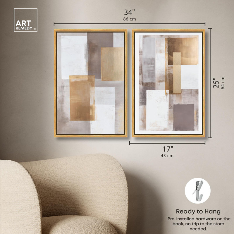 Interlocking Planes Set Canvas Print Abstract Boho Art Set by Art Remedy, Black Frame, 10 x 15, 25" H x 17" W, Gold Frame