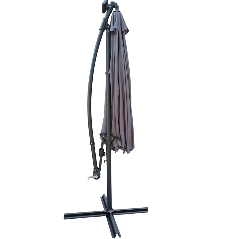 Parasol de terrasse extérieur de 3 m (10 pi) - Éclairage à DEL solaire, 8 baleines, étanche, avec manivelle et base en croix, pour jardin, terrasse ou piscine. Éclairage DEL intégré, étanche.