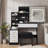 Vanity Desk with Mirror and LED Lights, Makeup Vanity Desk with Sliding Lighted Mirror, Dressing Table Set with Stool & 4 Drawers, Storage Shelves-1218071556