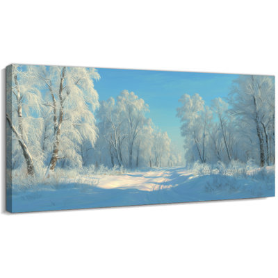 Grande forêt hivernale, art mural sur toile, paysage de neige de Noël, impression de pin bleu ciel, art moderne sur toile pour le bureau de la chambre à coucher, 24 po x 48 po