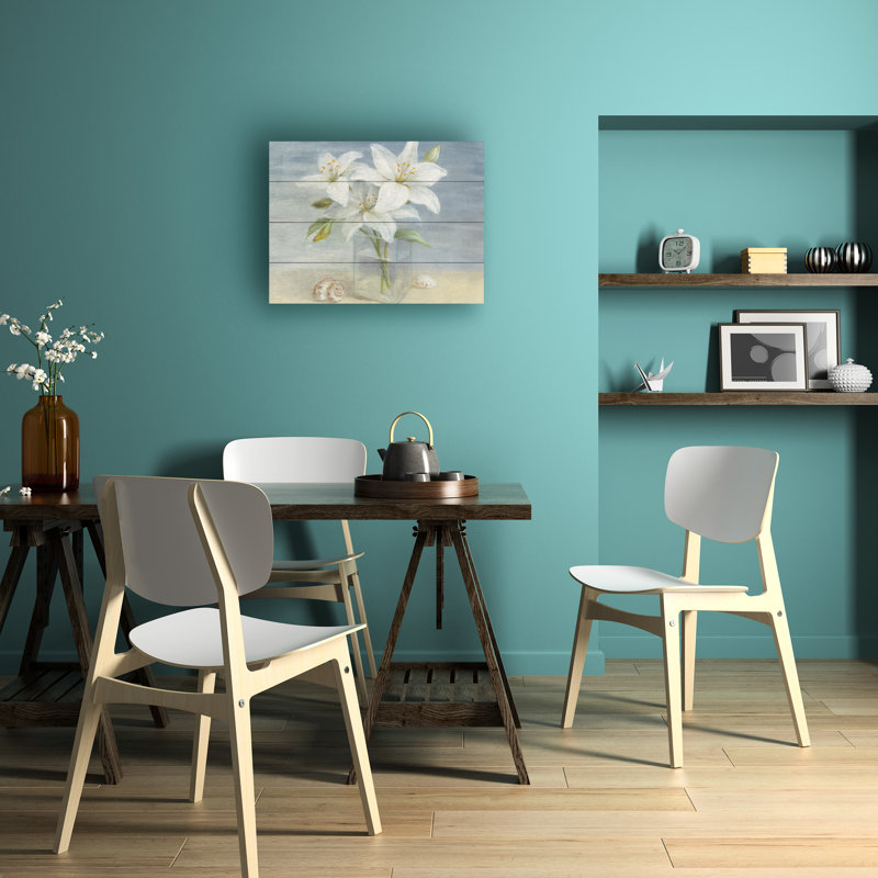 Danhui Nai, lis et coquillages, art en lattes de bois, H 18 po x l 22 po