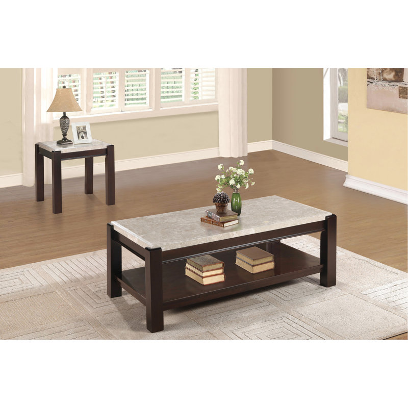 Table de bout en marbre véritable au fini cerisier foncé pour côté de maison contemporaine avec plateau et bois