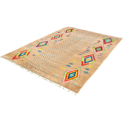 Tapis décoratif en laine brun clair marocain de conception unique 8 pi 11 po x 12 pi 6 po Azaline noué à la main