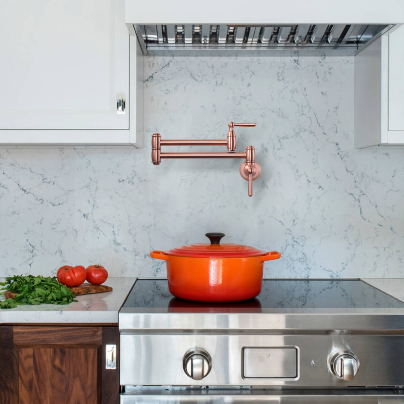Wall Mounted Brass Pot Filler with 2 Handles, Copper