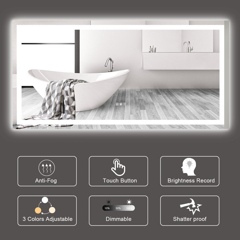 72"36" Bathroom Led Mirror - Fog, Variable Brightness, Adjustable Color Temperatures, Easy Installation For Switchable, Dimming Function, Install