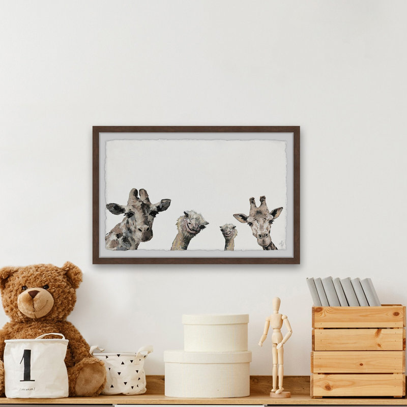 Girafes et autruches, reproduction encadrée, H 12 po x l 18 po x P 1,5 po, Brun