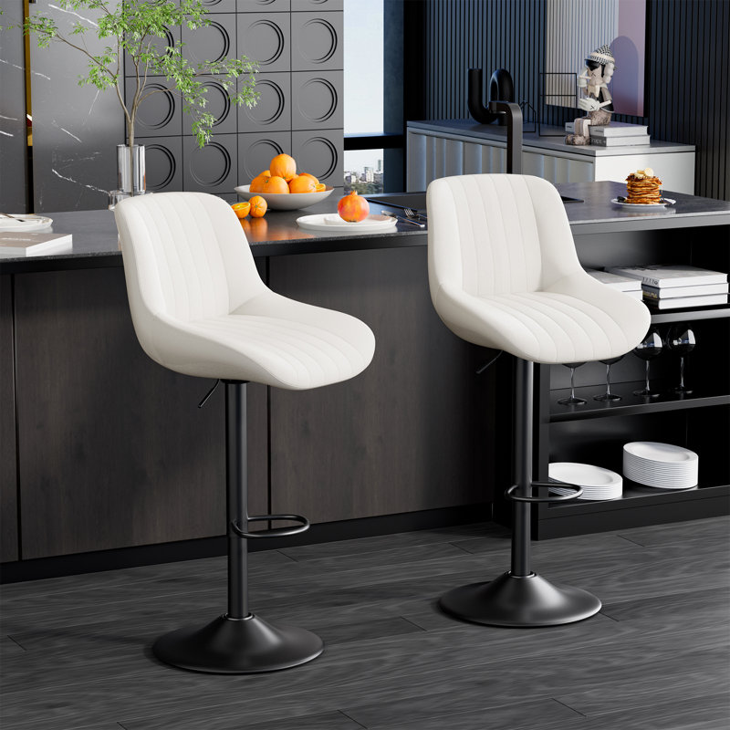 Nalupatio Swivel Upholstered Adjustable Height Counter Stool with Metal Frame, White