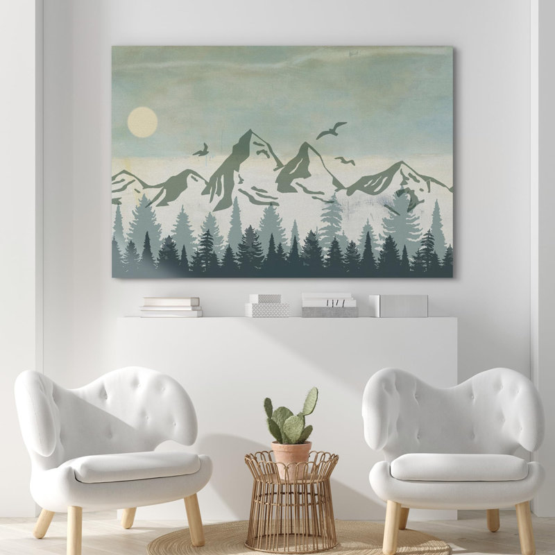 «Woodland Forest Landscape», «Lunar Serenity Full Moon Over Mountain Silhouette» sur, H 16 po x l 24 po, Toile tendue