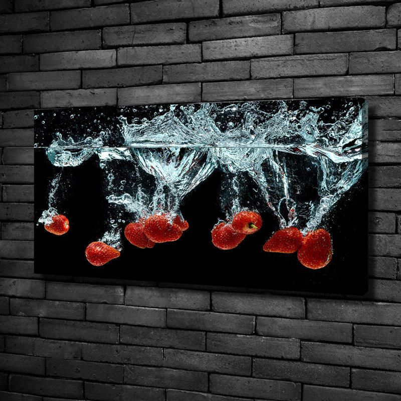Strawberries Under Water - Print on Canvas, Wrapped Canvas, 50cm H x 100cm W x 2cm D