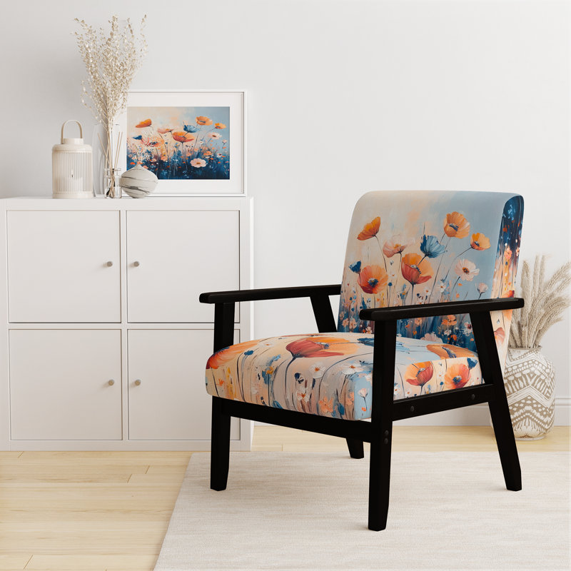 Chaise d'appoint Poppies - Chaise avec accoudoirs Field of Poppy Meadows, Black Square Arms