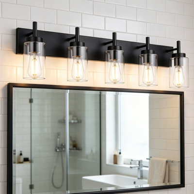 Applique murale 4 lumières en nickel brossé pour salle de bain, applique murale moderne pour salle de bain avec abat-jour en verre transparent, luminaire mural industriel pour miroir de salle de bain, évier de cuisine, couloir, base E26