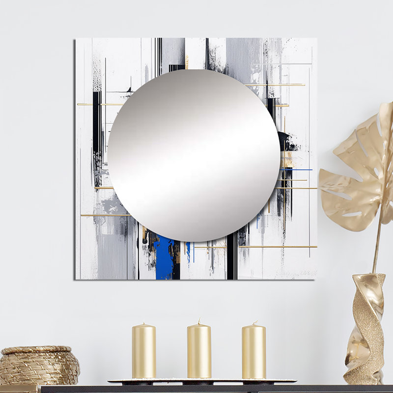Deidrich - art de miroir mural carré bleu doré à rayures audacieuses II, 29 po x 29 po