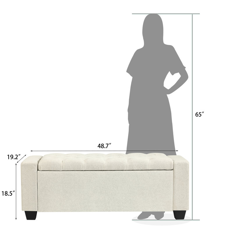 Banc de rangement avec repose-pieds 49 po, Ivoire ivoire